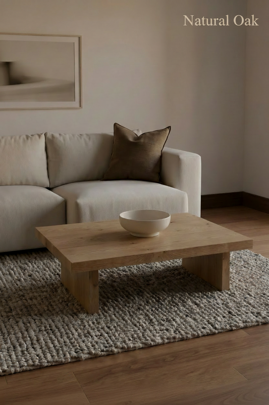Reclaimed Wood Coffee Table — Slab Leg Low — Chunky Solid Wood — Handmade UK