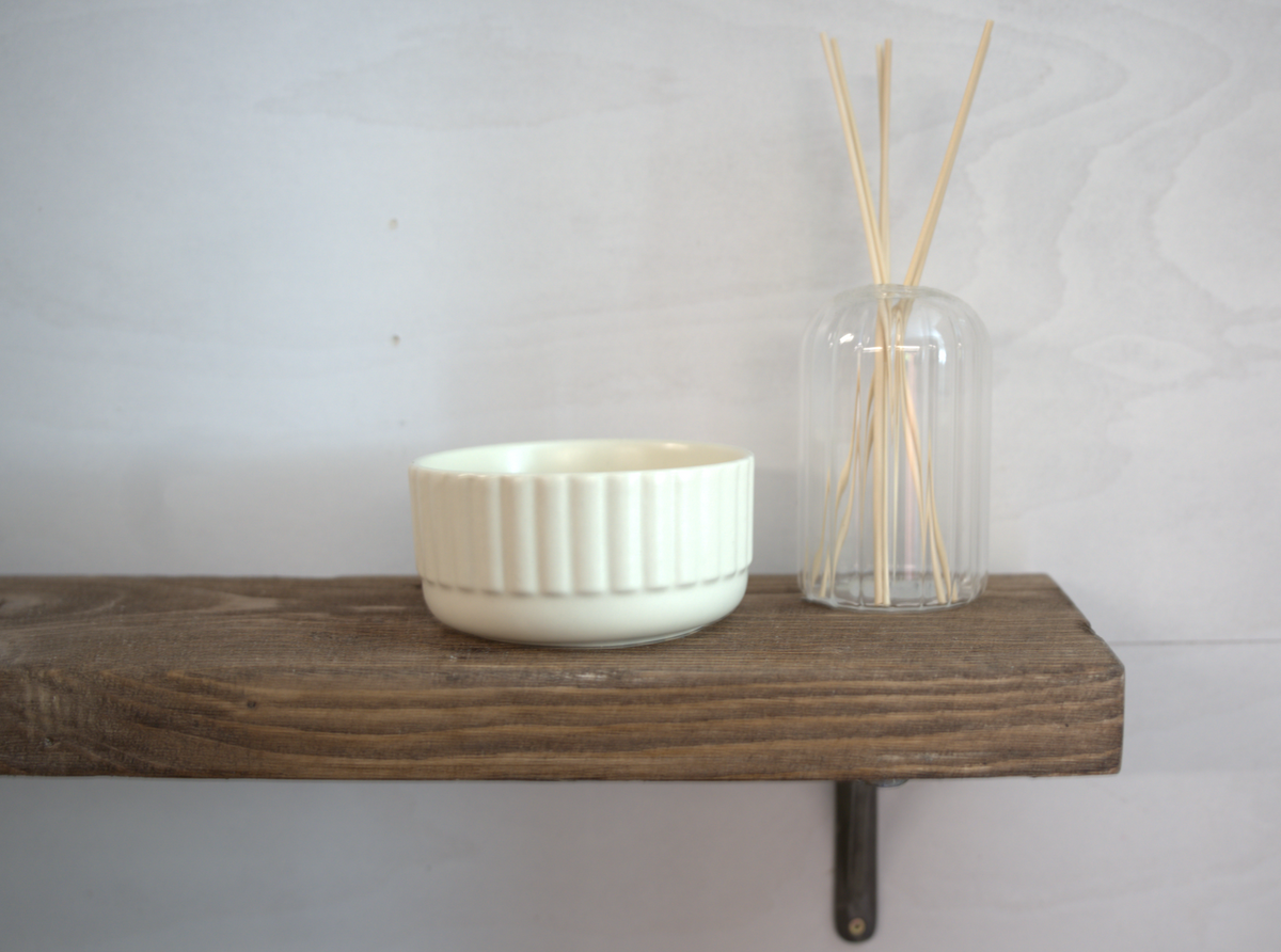 Reclaimed Wood Shelf  —Slimline 15CM Deep - Vintage Brass or  Iron Bracket—  Solid Timber —  Handmade UK