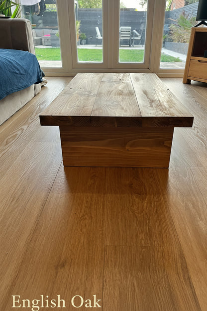 Reclaimed Wood Coffee Table — Slab Leg Low — Chunky Solid Wood — Handmade UK