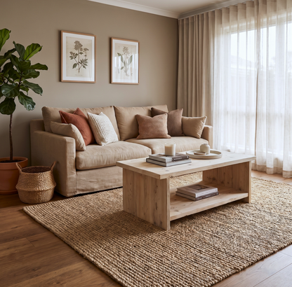 Reclaimed Wood Coffee Table — Slab Leg with Shelf — Chunky Solid Wood — Handmade UK