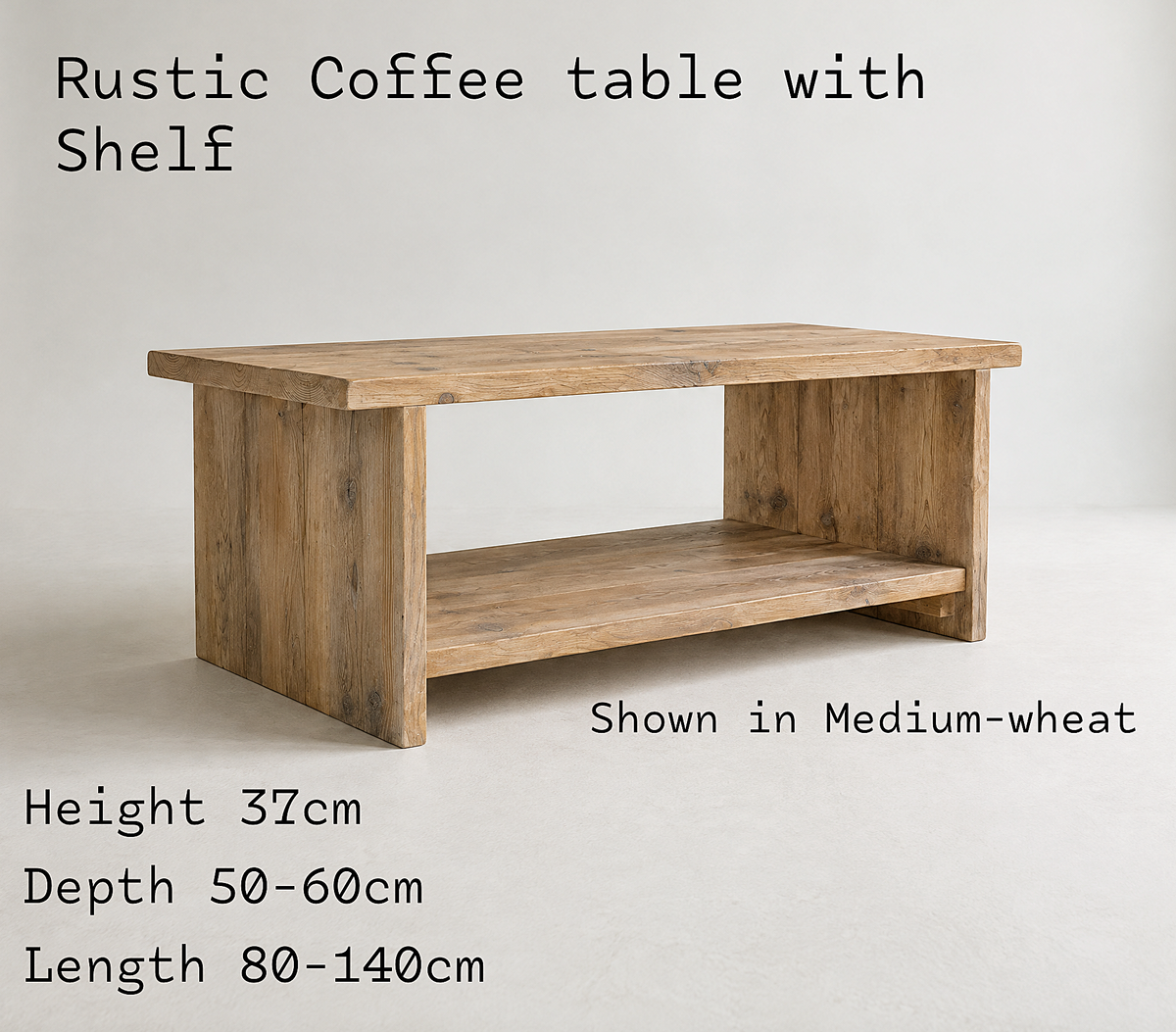 Reclaimed Wood Coffee Table — Slab Leg with Shelf — Chunky Solid Wood — Handmade UK