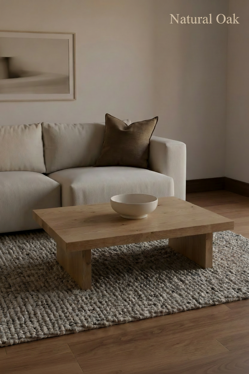 Reclaimed Wood Coffee Table — Slab Leg Low — Chunky Solid Wood — Handmade UK