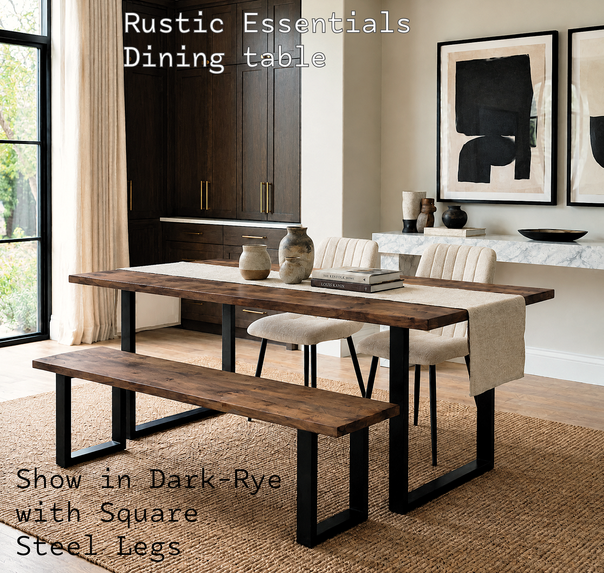 Reclaimed Wood Dining Table — Steel Legs Trapezium style — Industrial Solid Wood — Handmade UK