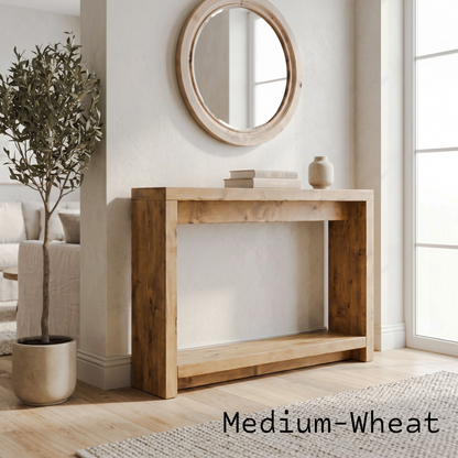 Reclaimed Wood Console Table — Slab Side with Shelf — Solid Timber — Handmade UK
