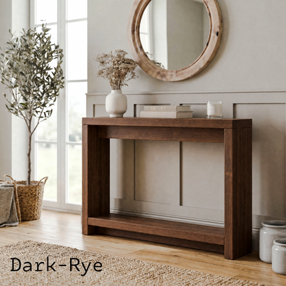 Reclaimed Wood Console Table — Slab Side with Shelf — Solid Timber — Handmade UK