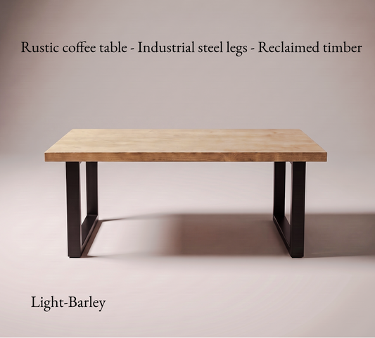 Rustic Coffee Table — Industrial Square Steel Legs - Reclaimed Timber - Handmade in UK